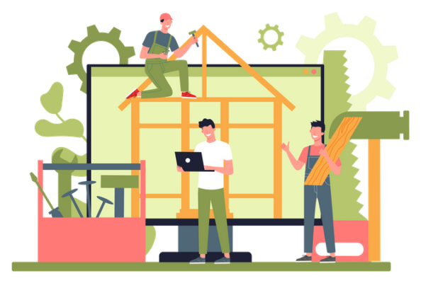 Craftsmanship Illustration – Building with Tools and Teamwork